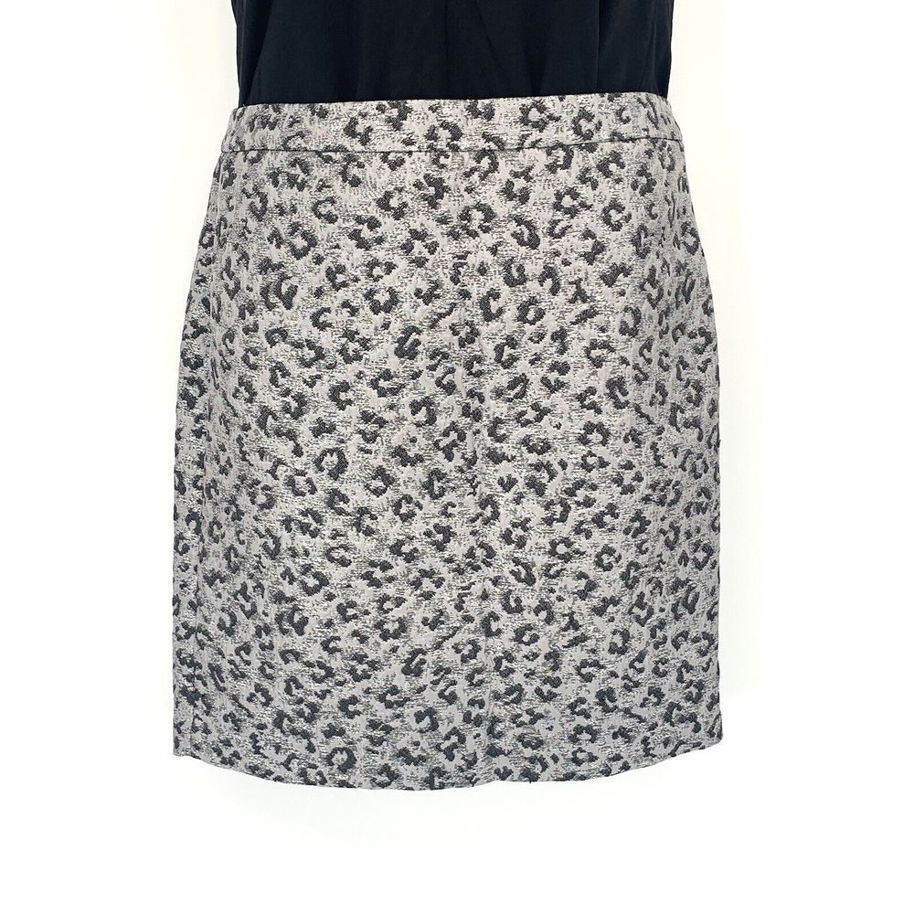 Ann‎ Taylor LOFT Silver Metalic Leopard Pencil Women's Fully Lined Skirt Size 8